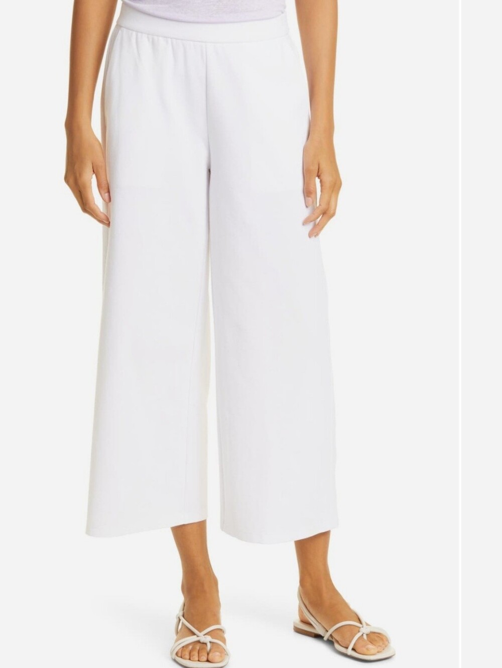 Eileen Fisher Cropped Pull-On Pants White Washable Stretch Crepe NWT XL